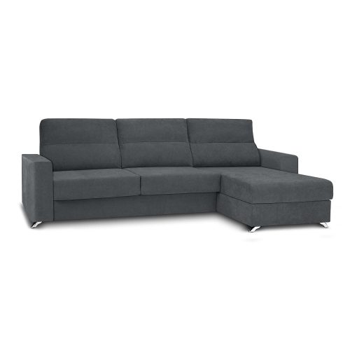 Sofá chaise longue derecho, 3 plazas, cama apertura italiana, colchón 12 cm, arcón, gris oscuro - Varese