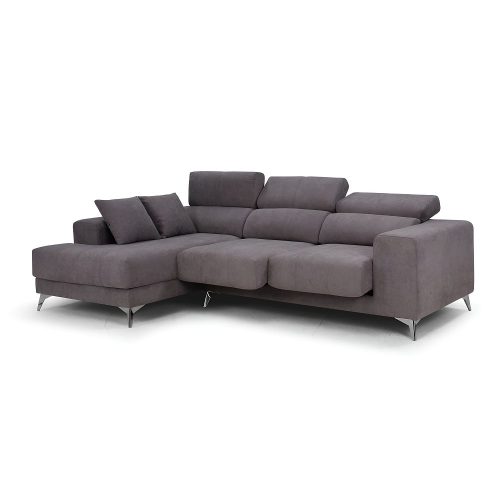 Sofá chaise longue izquierda, 3 plazas, cabezales reclinables, asientos deslizantes, gris oscuro - Palermo
