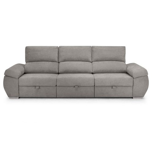 Sofá tres plazas, asientos deslizantes, cabezales reclinables, gris claro - Lecco