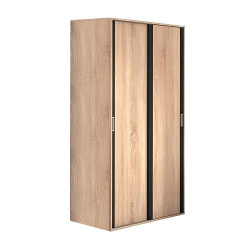 Armario juvenil puertas correderas, 1 barra de colgar, 1 estante superior, roble-gris - Verona