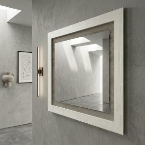 Framed mirror, 90 x 75 cm, grained white with grey, wall-mounted – Verona