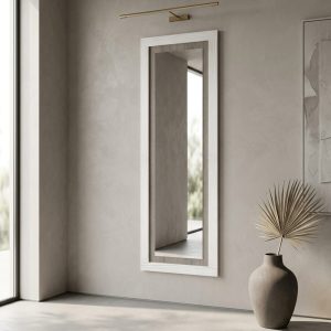Espejo de cuerpo entero con marco, 180 x 60 cm, blanco con vetas gris, montado en la pared – Verona