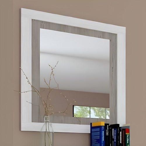 Espejo rectangular de pared con marco, 90 x 75 cm, blanco con vetas-gris claro - Verona