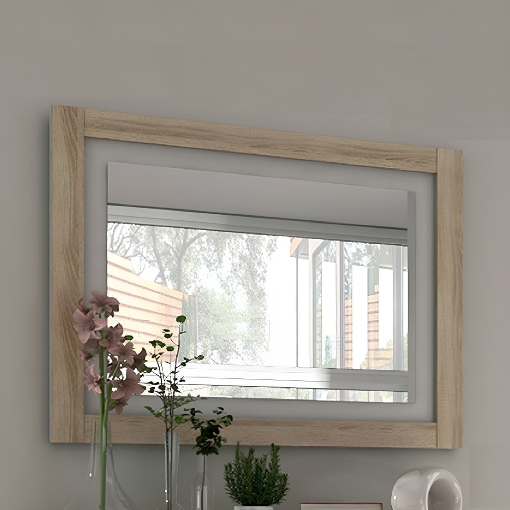 Espejo rectangular de pared con marco, 90 x 75 cm - Verona Roble-blanco