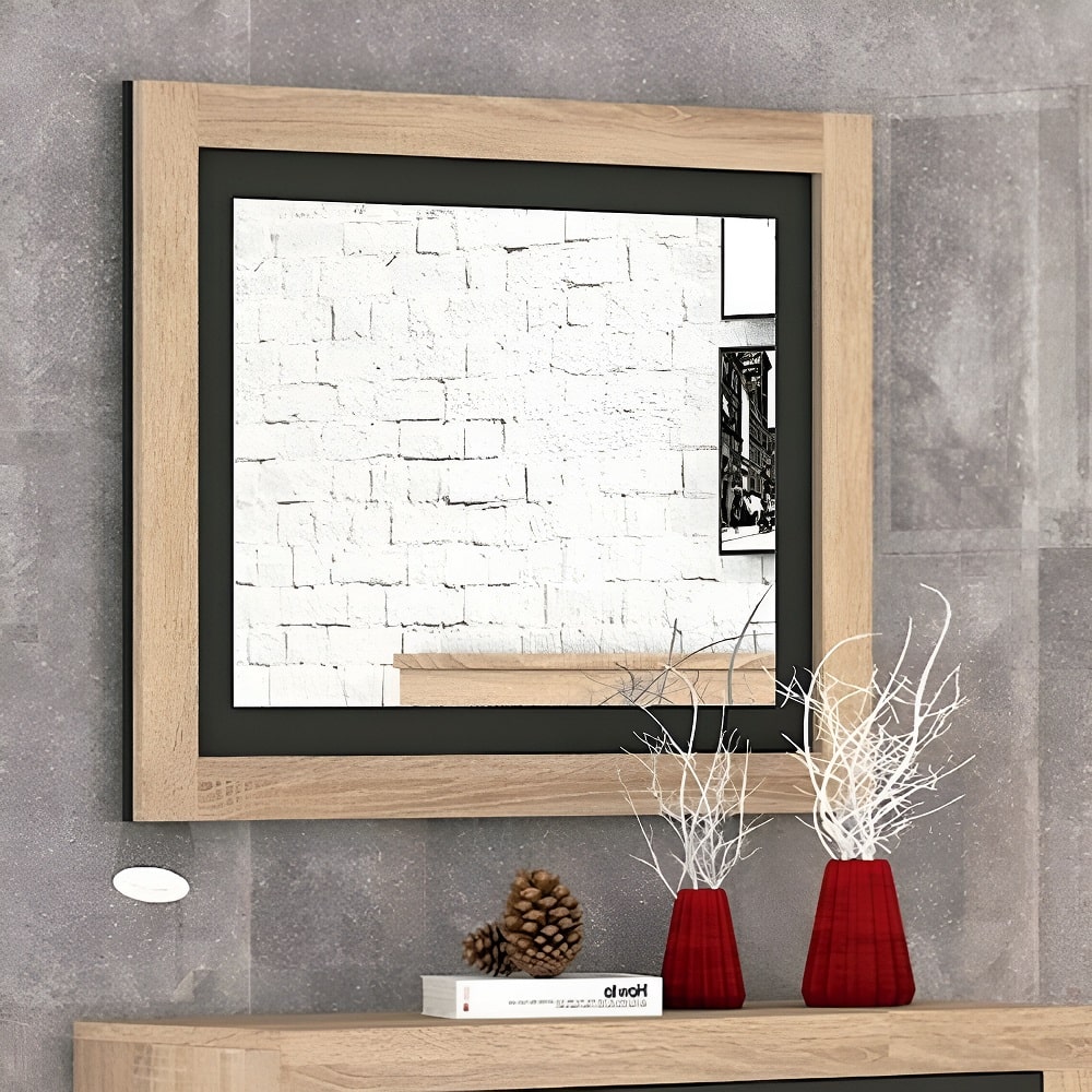 Espejo rectangular de pared con marco, 90 x 75 cm - Verona Roble-gris oscuro