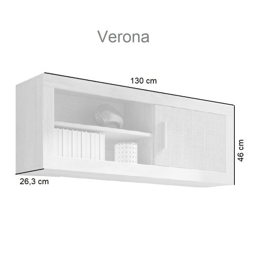 Medidas. Estante para colgar, una puerta, compartimiento abierto con balda - Verona