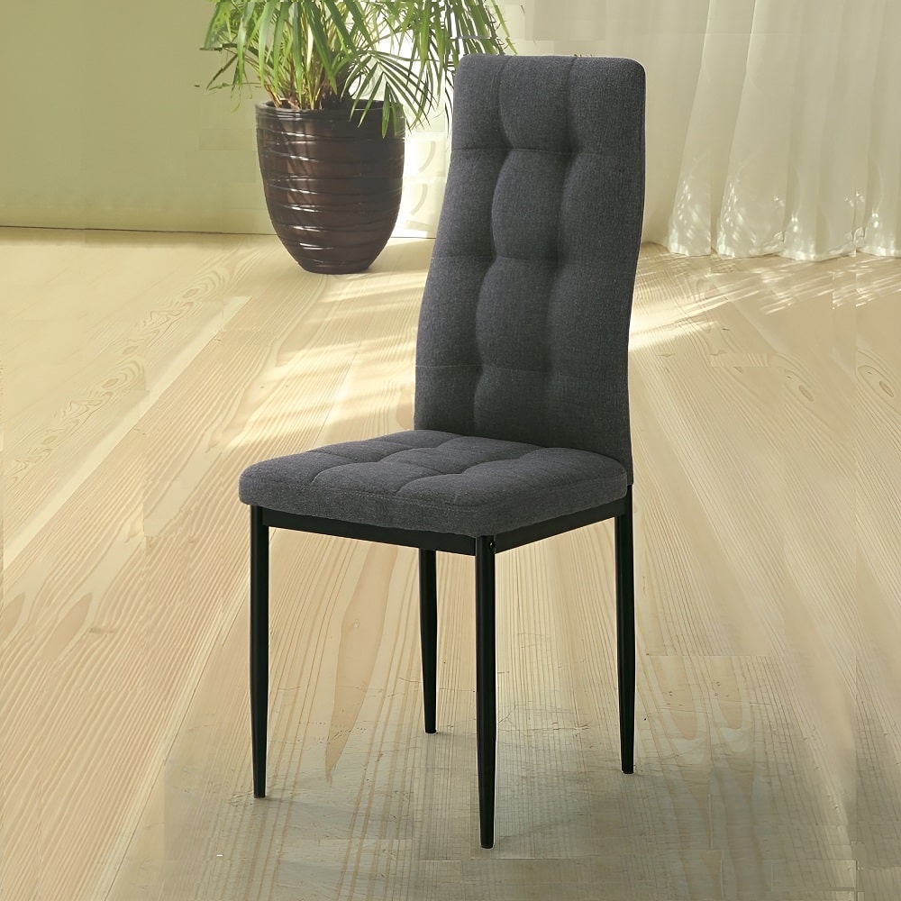 Silla tapizada tela color gris, asiento y respaldo acolchados, patas metálicas - Roddi