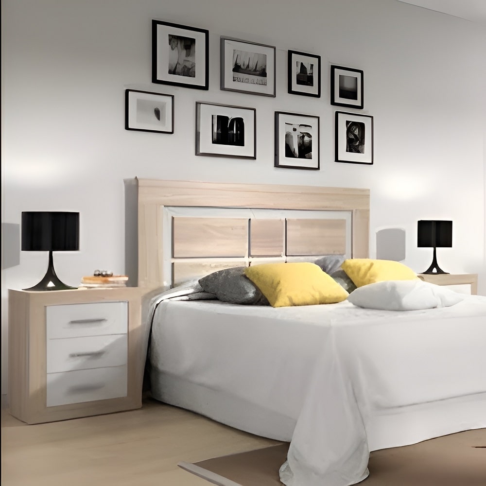 Dormitorio Sweet - Cabecero + Dos Mesitas + Cómoda, Válido para Camas De  135, 140, 150 y 160 cm. Acabado Color Artik y Blanco.