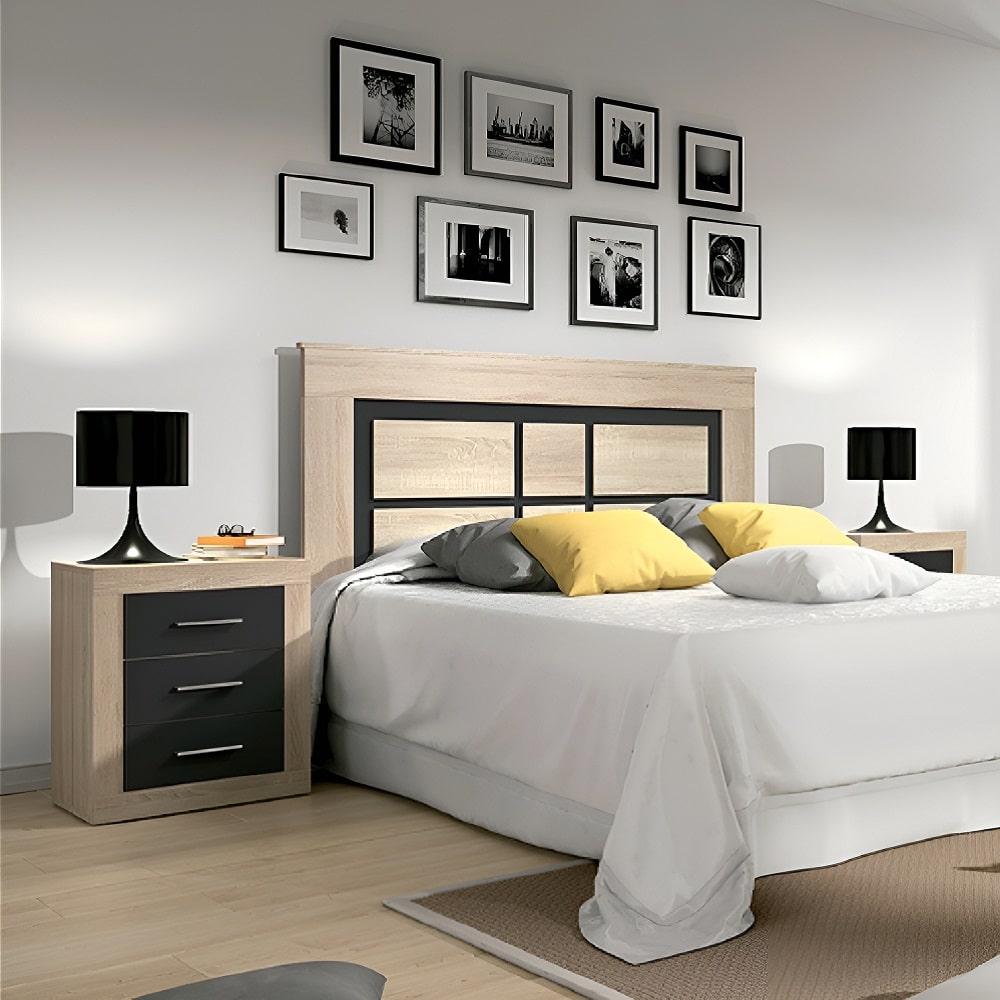 Dormitorio Sweet - Cabecero + Dos Mesitas + Cómoda, Válido para Camas De 135,  140, 150 y 160 cm. Acabado Color Artik y Blanco.