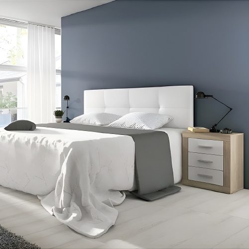Conjunto dormitorio cabecero 160 cm blanco, 2 mesitas noche, roble-blanco - Verona-Modena