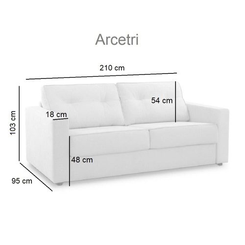 Medidas cerrado. Sofá cama dos plazas, apertura italiana, colchón 18 cm, estructura madera - Arcetri