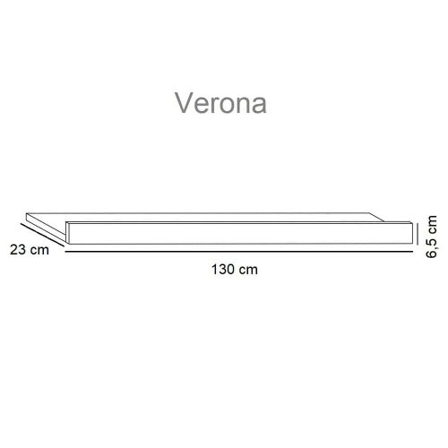 Medidas. Estante rectangular para colgar, 130 x 23 cm, roble - Verona