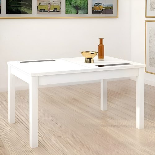 Mesa comedor 140 x 90 cm extensible 180 x 90 cm, cristales decorativos, blanca - Verona