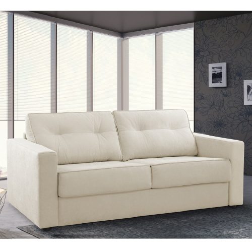 Sofá cama dos plazas, apertura italiana, colchón 18 cm, estructura madera, beige, ambiente - Arcetri