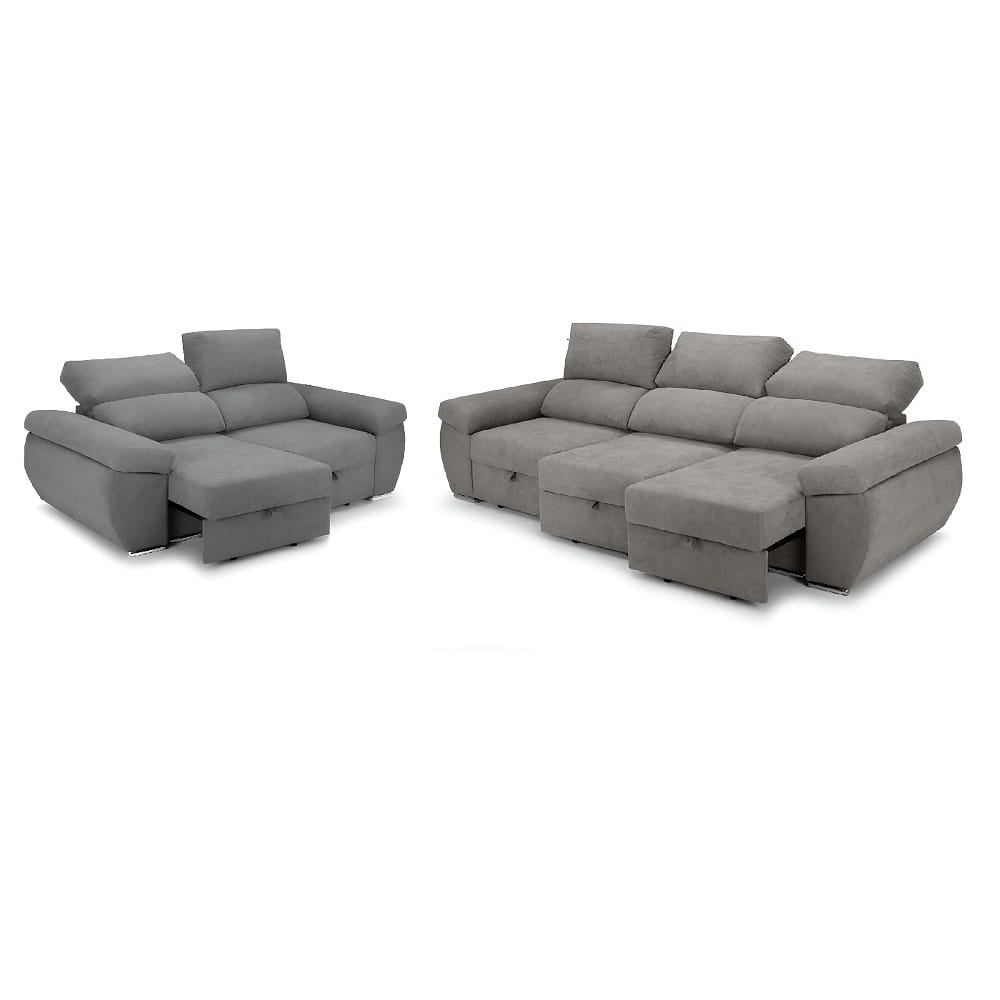 Juego de sofás 2+3 plazas, asientos deslizantes, cabezales reclinables - Lecco Gris claro