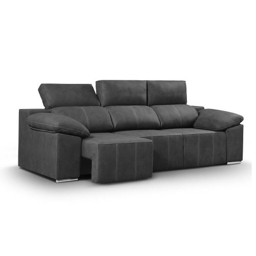 Sofá 3 plazas, USB integrado, asientos deslizantes, cabezales reclinables, color ceniza - Rifredi