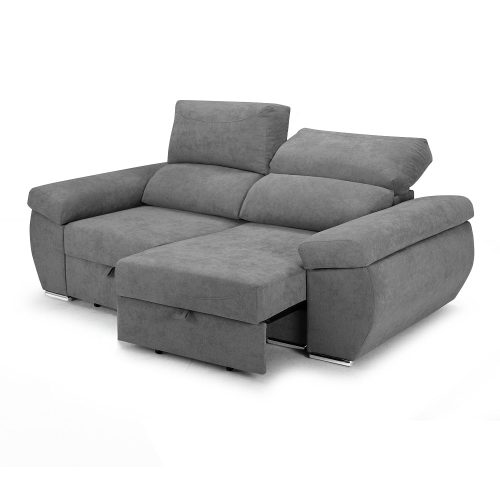 Sofá dos plazas, asientos deslizantes, cabezales reclinables, abierto, gris claro - Lecco