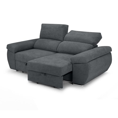 Sofá dos plazas, asientos deslizantes, cabezales reclinables, abierto, gris oscuro - Lecco