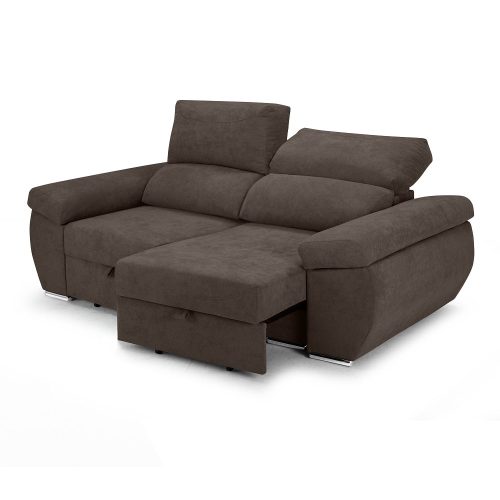 Sofá dos plazas, asientos deslizantes, cabezales reclinables, abierto, marrón - Lecco