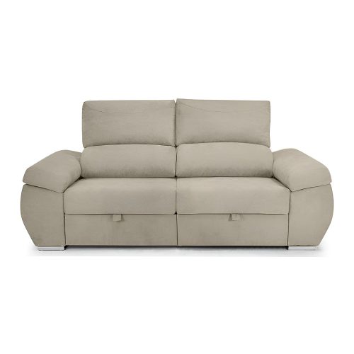 Sofá dos plazas, asientos deslizantes, cabezales reclinables, beige - Lecco