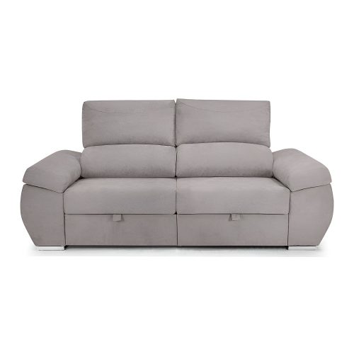 Sofá dos plazas, asientos deslizantes, cabezales reclinables, gris claro - Lecco