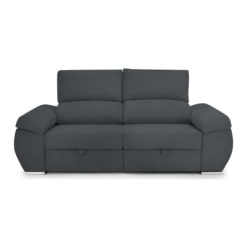 Sofá dos plazas, asientos deslizantes, cabezales reclinables, gris oscuro - Lecco