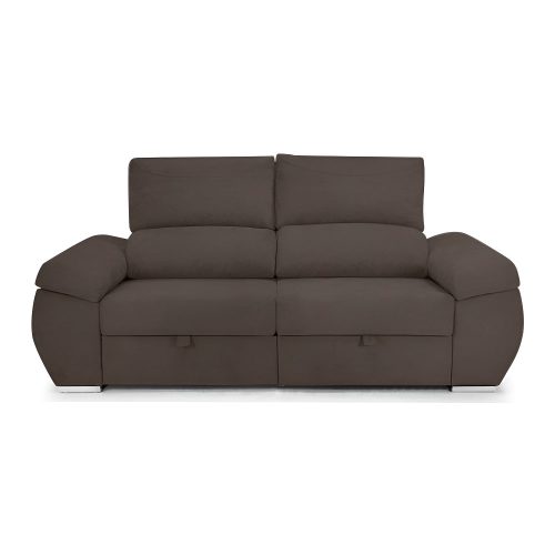 Sofá dos plazas, asientos deslizantes, cabezales reclinables, marrón - Lecco