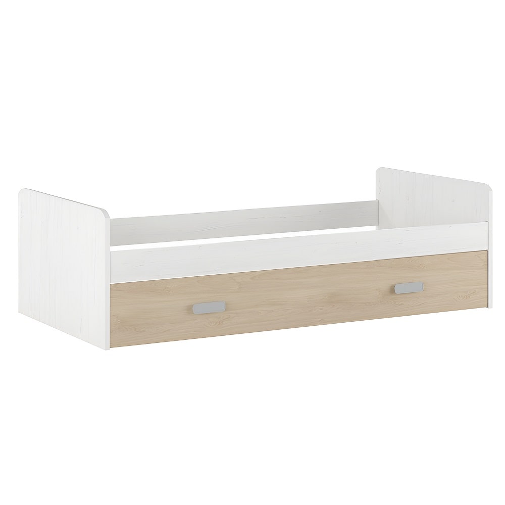 Cama nido juvenil con frontal, 2 camas 90 x 190 cm, blanco-roble