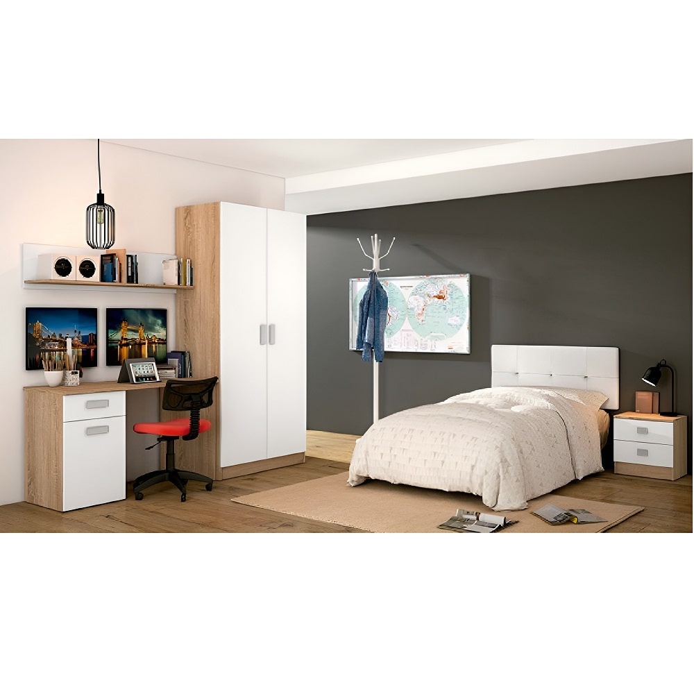 Dormitorio Juvenil cama con contenedores, armario, escritorio y