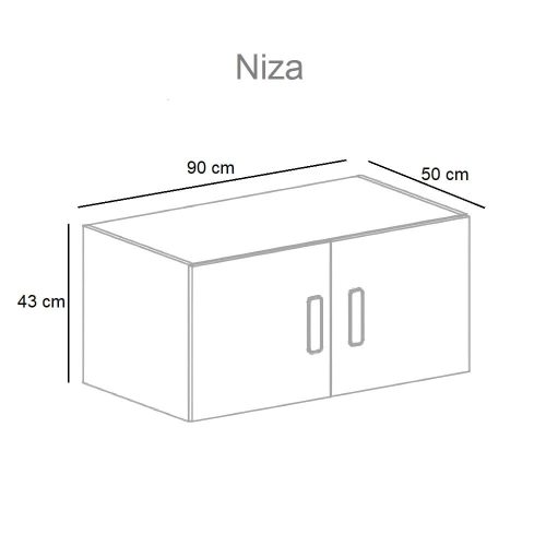 Medidas. Altillo pequeño 2 puertas batientes, 43 x 90 x 50 cm, blanco-roble - Niza