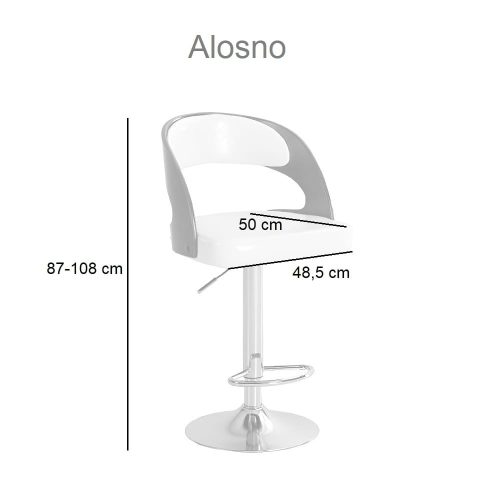 Medidas. Set 2 taburetes altos, base circular metálica, altura regulable, respaldo curvo - Alosno