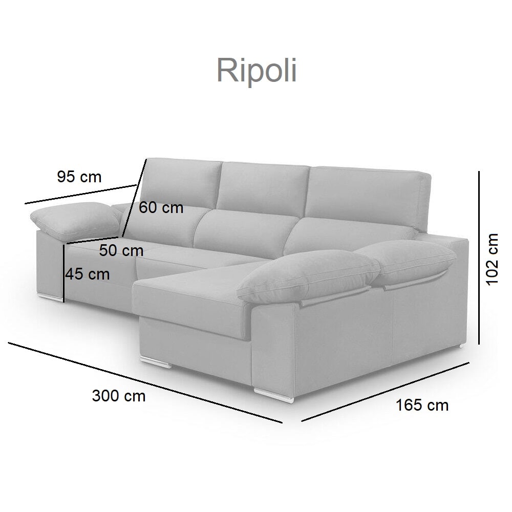Sofá chaise longue, 2 asientos relax motorizados, arcón, cabezales  reclinables - Ripoli - MEBLERO