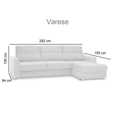 Medidas. Sofá chaise longue, 3 plazas, cama apertura italiana, colchón 12 cm, arcón - Varese
