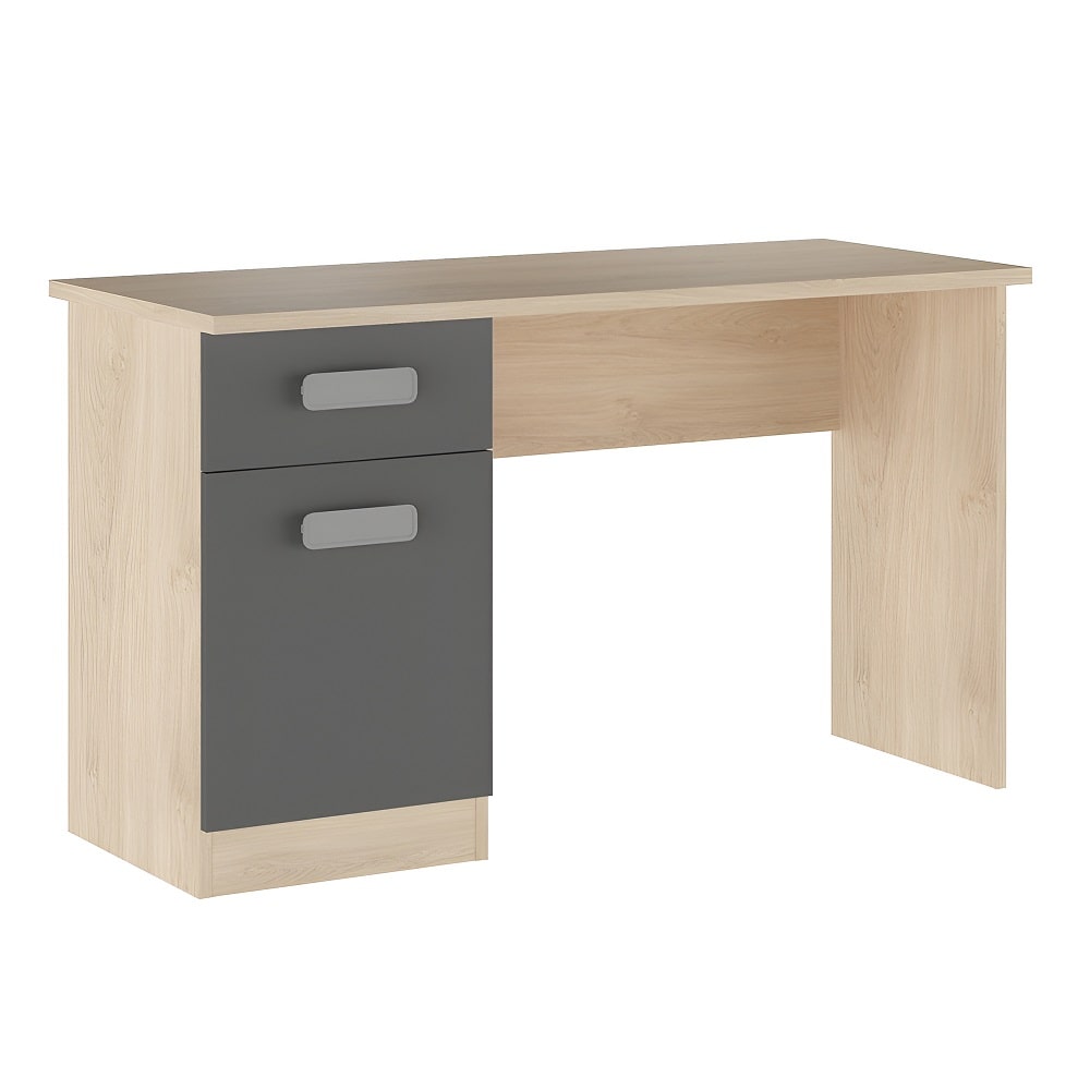 Mesa escritorio juvenil, una puerta, un cajón, tiradores anchos - Miki Roble / gris