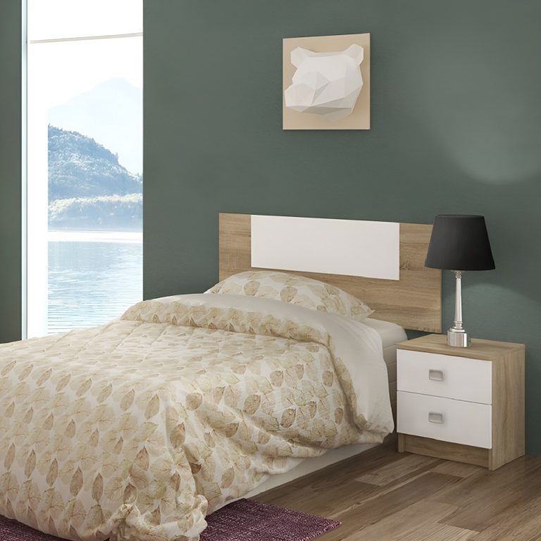 Mesita De Noche Valencia URBNLIVING - Metal Y Madera, Con 1 Puerta Y 1 Estante, Blanco/Negro, 54x38.5x29 Cm