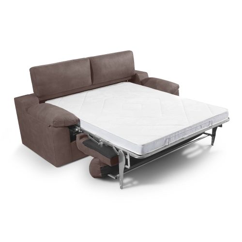 Sofá cama apertura italiana, cabezales reclinables, colchón 18 cm, marrón grisáceo, abierto - Artana