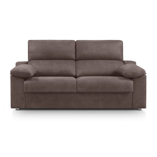 Sofá cama apertura italiana, cabezales reclinables, colchón 18 cm, marrón grisáceo, frontal - Artana