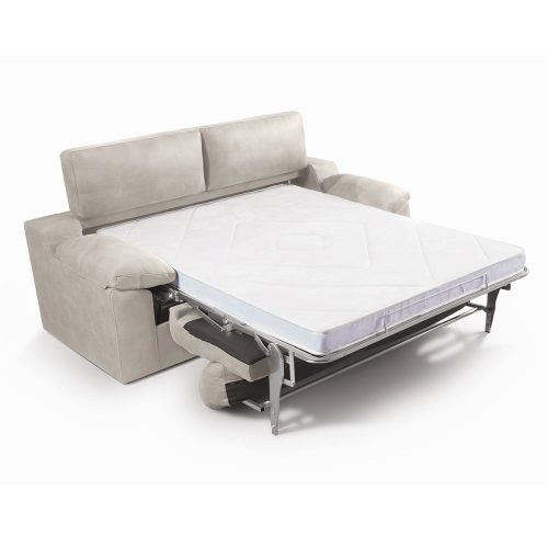 Sofá cama apertura italiana, cabezales reclinables, colchón 18 cm, plata, abierto - Artana