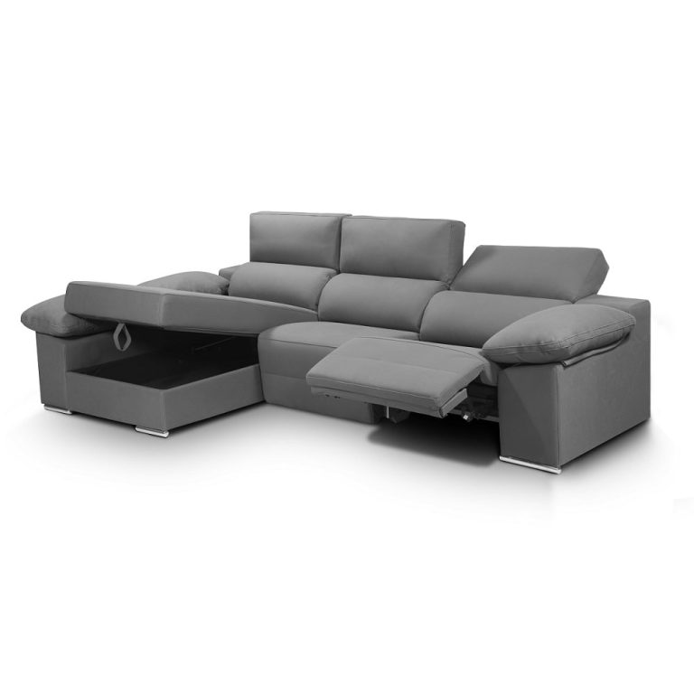 Sofá chaise longue, 2 asientos relax motorizados, reclinable, arcón