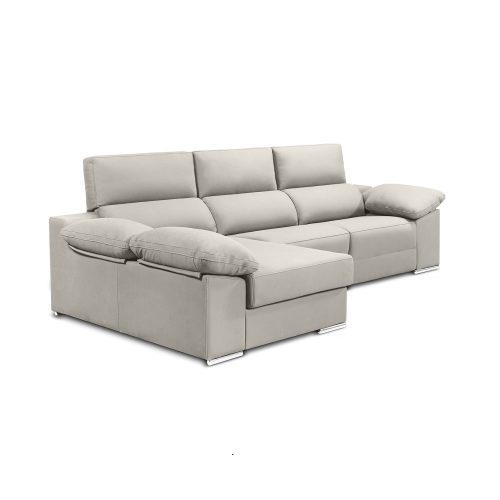 Sofá chaise longue, 2 asientos relax motorizados, arcón, cabezales reclinables, plata - Ripoli