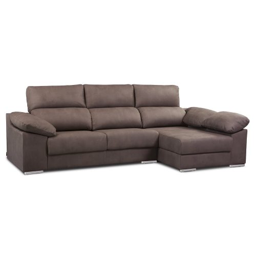 Sofá chaise longue, 3 plazas, arcón, asientos deslizantes, cabezales reclinables, marrón grisaceo - Cantello