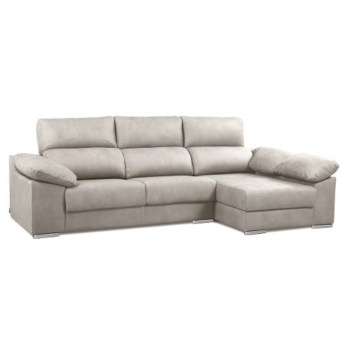 Sofá chaise longue, 3 plazas, arcón, asientos deslizantes, cabezales reclinables, plata - Cantello