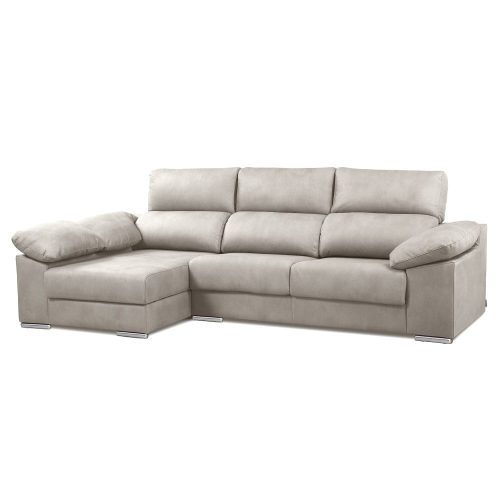 Sofá chaise longue, 3 plazas, arcón, asientos deslizantes, cabezales reclinables, plata, izquierdo - Cantello
