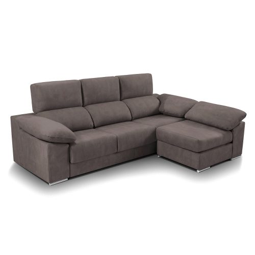 Sofá chaise longue partido, pouf con brazo, asientos deslizantes, cabezales reclinables, marrón grisáceo - Cantello