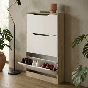 Zapatero 3 puertas abatibles, blanco roble, poco profundo, 9 pares, blanco roble - Niza