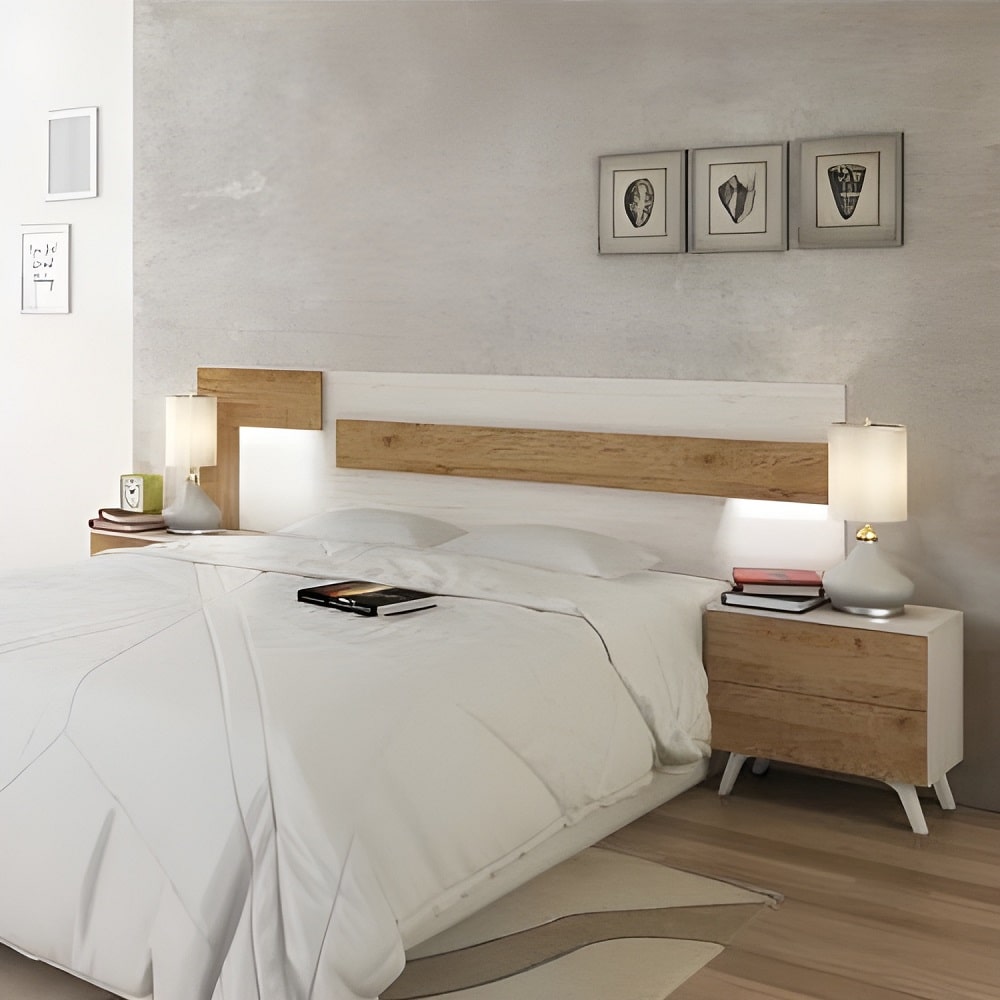 Conjunto dormitorio: cabecero 220 cm, 2 mesitas noche, cómoda, espejo -  Bolonia/Forli - MEBLERO