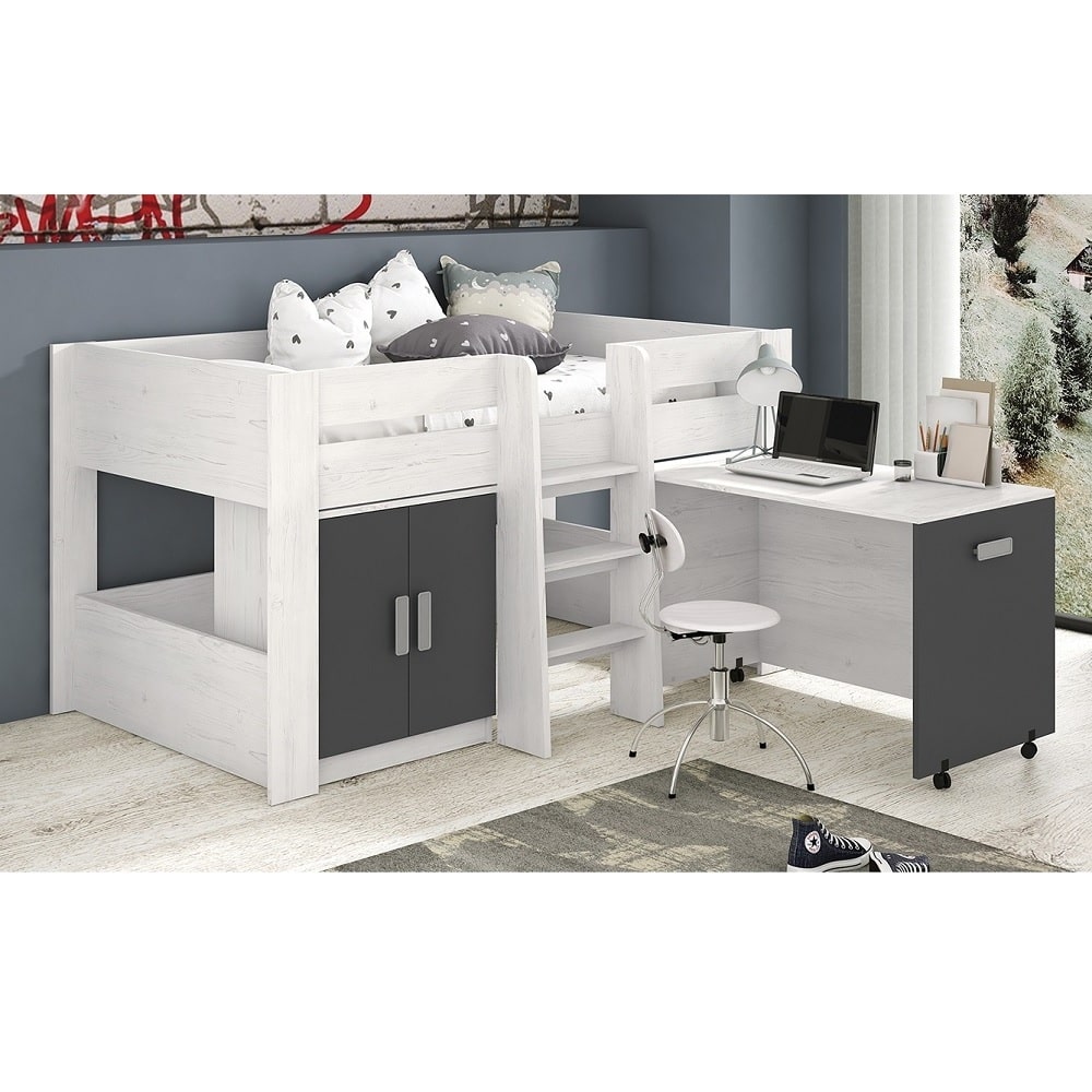 Dormitorio juvenil cama alta y escritorio debajo 201-207 - Mueblecope