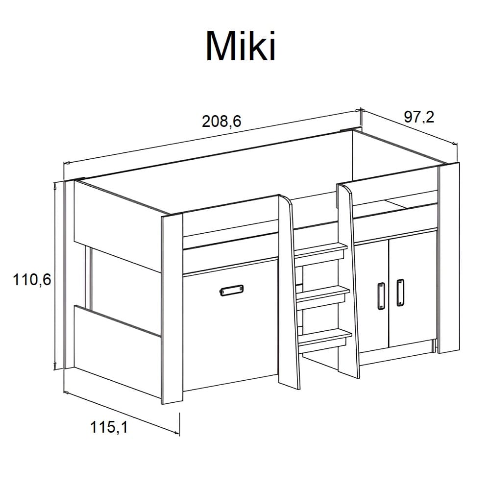 Cama alta juvenil con escritorio y armario abajo - Miki - MEBLERO