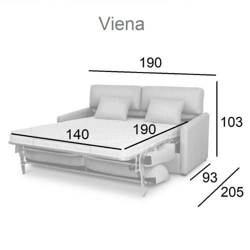 Medidas. Sofá cama brazos estrechos - Viena