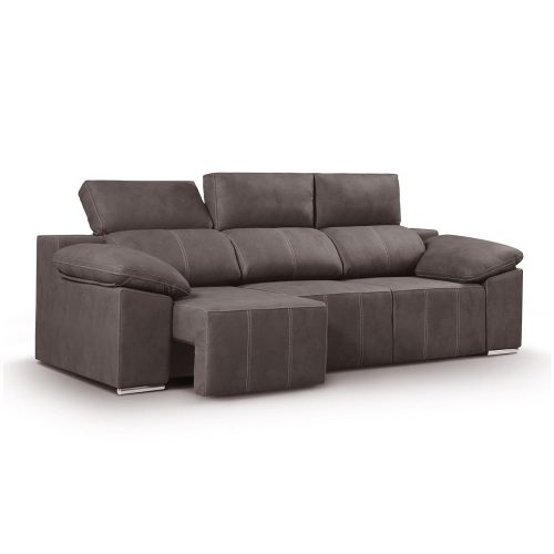 Sofá 3 plazas, USB integrado, asientos deslizantes, cabezales reclinables - Rifredi. Marrón grisáceo